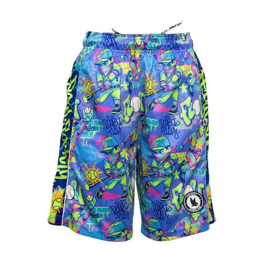 Flow Society Big Boys' 7" Graffiti Baseball Homerun Shorts - Blue - BLUE